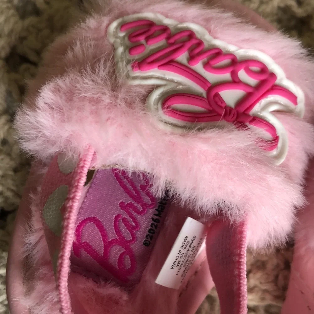 Barbie Pink Fuzzy INFANT Slide Sandals